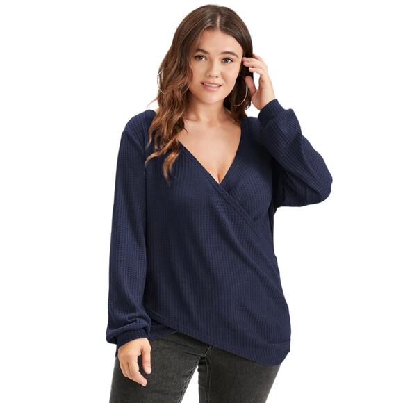 Bloomchic Crossover Long Sleeve Waffle Pattern Shirt Size 14/16 - Picture 1 of 6